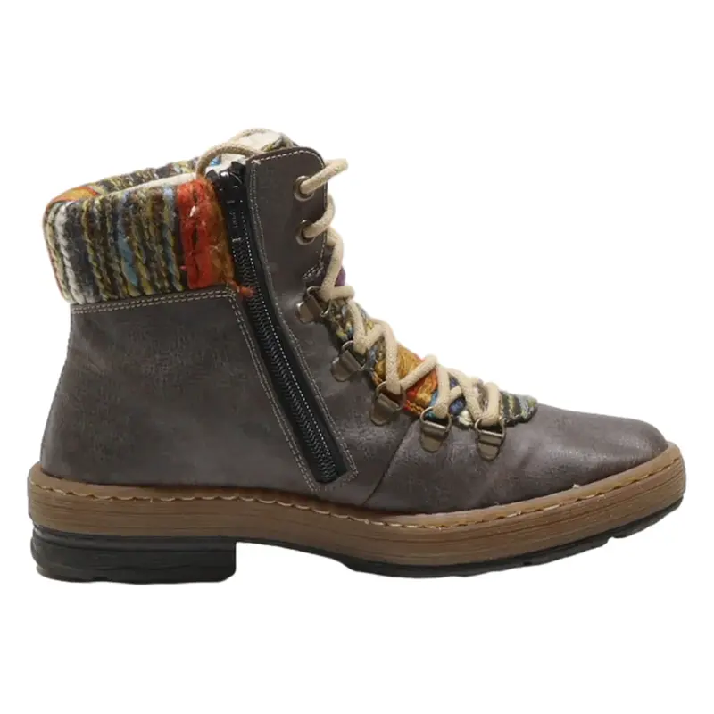 RIEKER Lace-Up Boots Grey Leather Womens UK 4