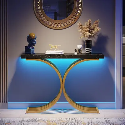 Tribesigns Entryway Console Table 39-inch Modern Foyer Entry Tables with Faux Marble Tabletop and Golden Metal Base