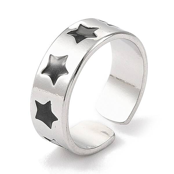 304 Stainless Steel Enamel Open Cuff Rings for Women