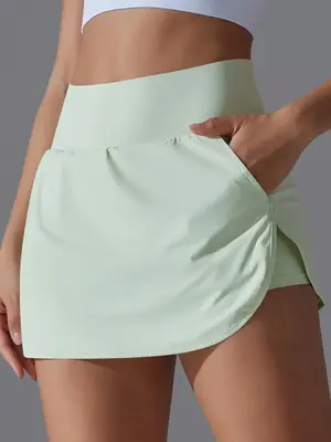 Women's Solid Color Sports Skort, Breathable Comfortable Tennis Skort, Ladies Sportswear for Indoor Outdoor Wear