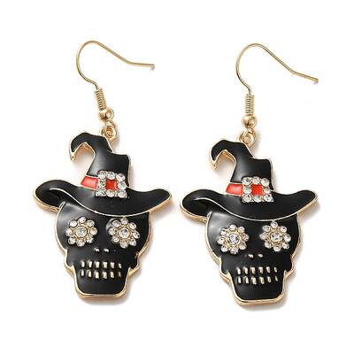 Halloween Golden Alloy Enamel Dangle Earrings