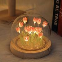 Tulip Flower Night Light With Glass, Cover Handmade DIY Bedside Light LED Night Lamp, Table Desk Lamp Bedroom Decor USB Mood ...