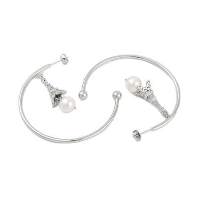 304 Stainless Steel C-Shaped with Eiffel Tower Stud Earrings for Women