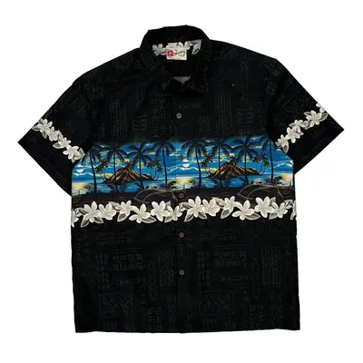 Hilo Hattie Hawaiian Shirt - XL Black Cotton
