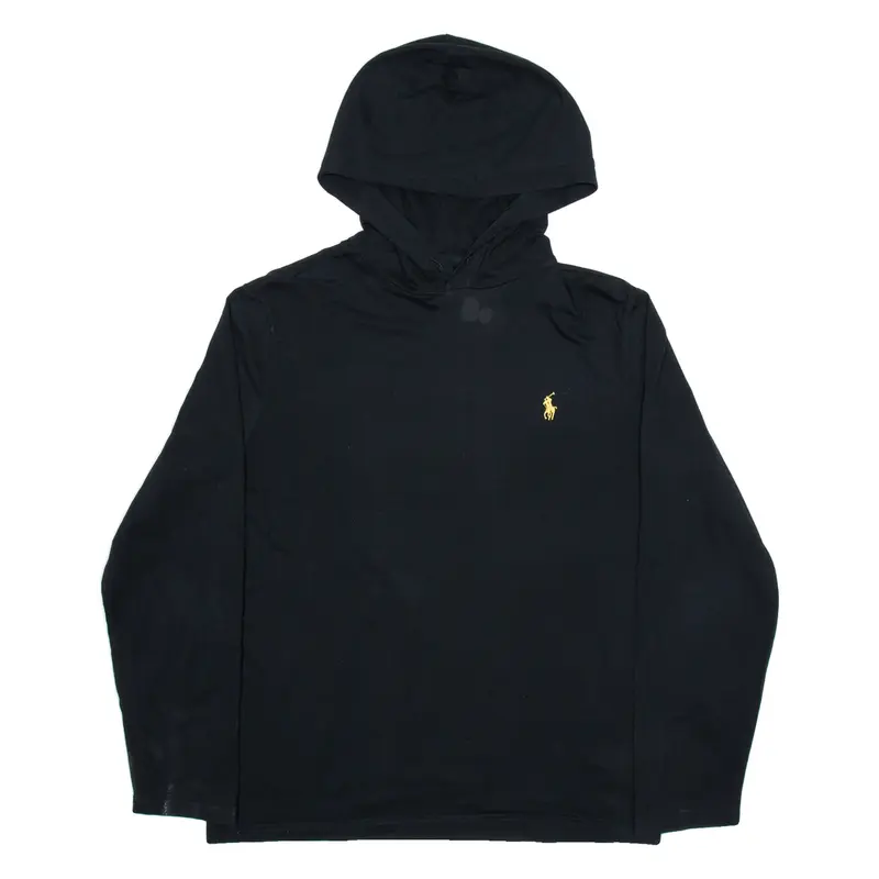 POLO RALPH LAUREN Hooded Mens T-Shirt Black Long Sleeve M