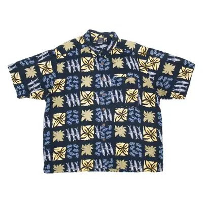 EXOFFICIO Mens Hawaiian Shirt Blue Crazy Pattern 2XL