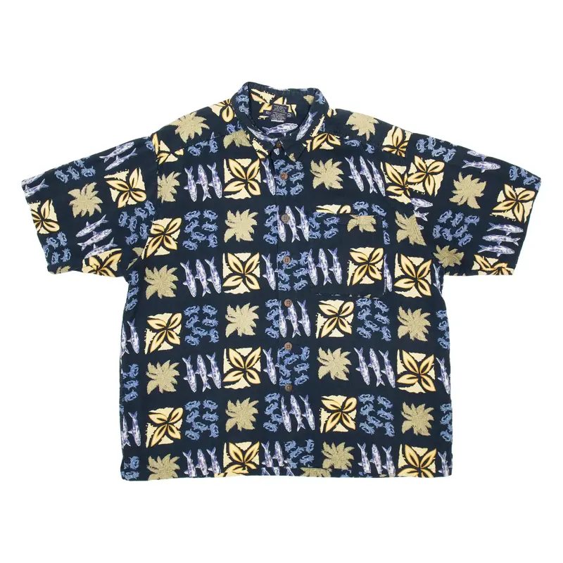 EXOFFICIO Mens Hawaiian Shirt Blue Crazy Pattern 2XL