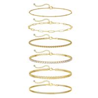 Tewiky 6pcs Anklets For Women Layered Cuban Link Chain Anklets Love Herringbone Cute Anklets Set Summer Beach Jewelry For Mot...