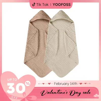Yoofoss Hooded Baby Towels for Newborn 2 Pack 100% Muslin Cotton Baby Bath Towel with Hood for Babies, Infant, Toddler and Ki...