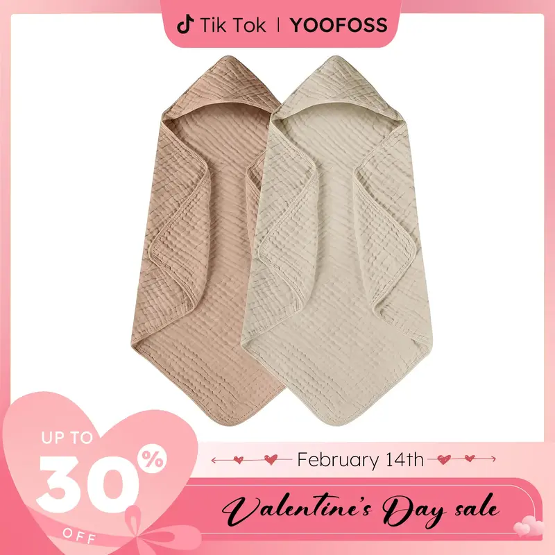 Yoofoss Hooded Baby Towels for Newborn 2 Pack 100% Muslin Cotton Baby Bath Towel with Hood for Babies, Infant, Toddler and Ki...