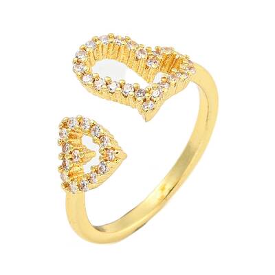 Heart Brass Micro Pave Clear Cubic Zirconia Open Cuff Rings for Women