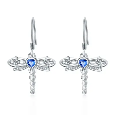 Sterling Silver Cubic Zirconia Dragonfly & Celtic Knot Drop Earrings