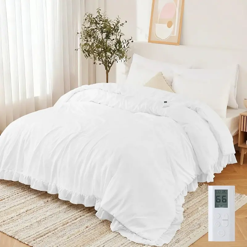 Garvee Heated Comforter Blanket King Size, Ruffle Electric Quilt with Wireless LCD Controller, Fast Heating & Overheat Protec...