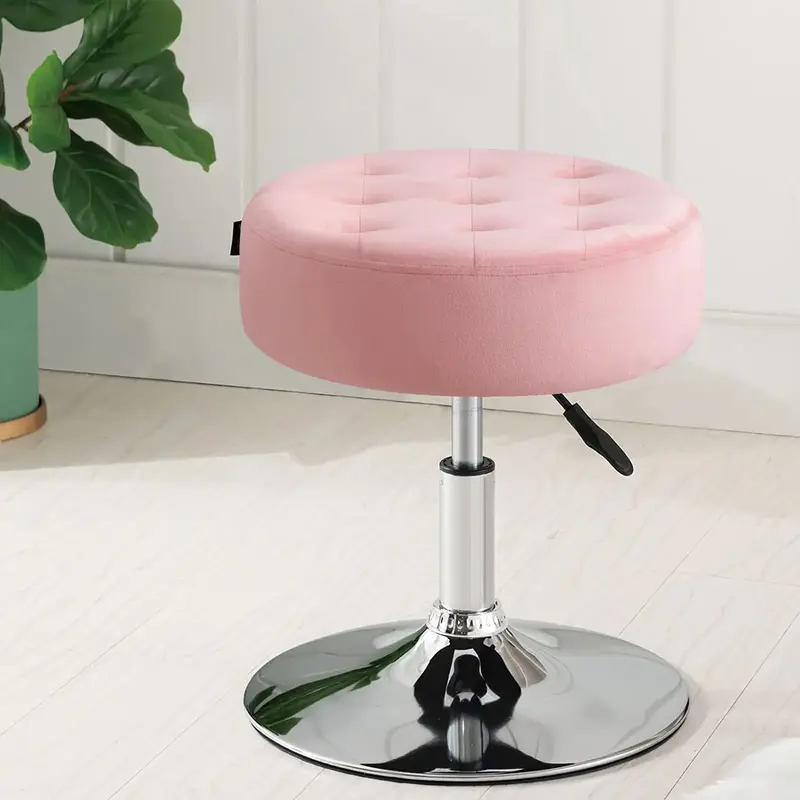 Furnimart Modern Velvet Round Vanity Ottoman Stool, Contemporary Upholstered Makeup Accent Vanity Stool for Bedroom Living Ro...