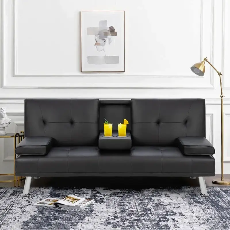 Walsunny Modern Convertible Sofa Bed 2 Cup Holder, Modern Lazy Futon Recliner Sleeper with Removable Armrest, wayfair new cou...