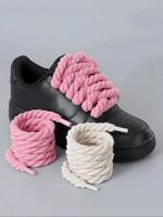 Solid Color Versatile Shoelaces, Rose/Beige Rope Thickened Laces, Suitable for Basketball Shoes, Sneakers, Casual Shoes, Diy ...