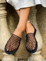 Women's Fashionable Hollow Out Fishnet Design Slip on Sandals, Casual Comfortable Flat Sandals for Summer, Lightweight Breath...