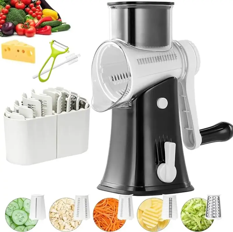 Cheese Grater, 5 in 1 Rotary Cheese Grater Multi-Purpose Kitchen Shredder with Handle, Effortless Utensils Grating with Floor...