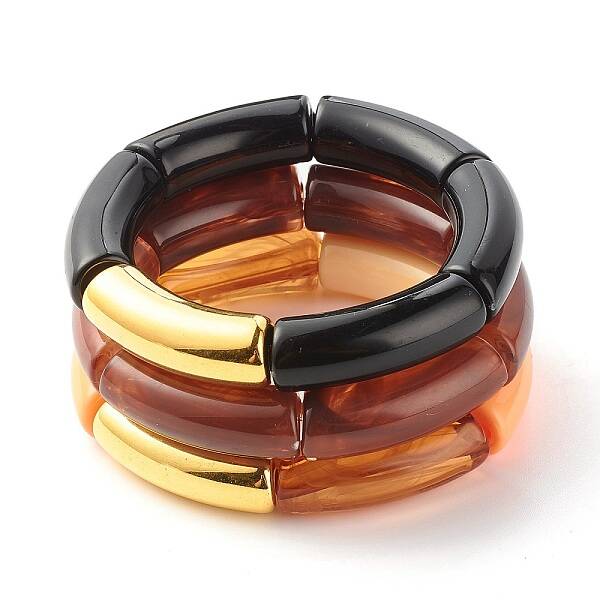 Acrylic & CCB Plastic Curved Tube Beads Stretch Bracelets Set for Women