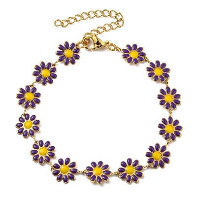 Enamel Daisy Link Chains Bracelet