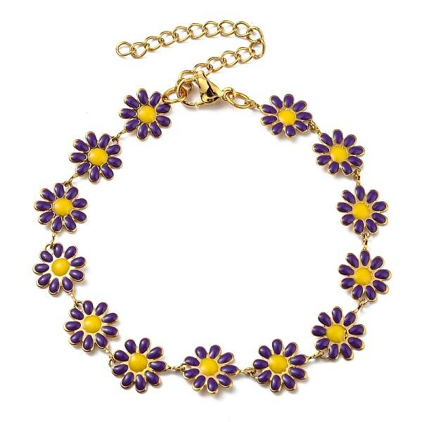Enamel Daisy Link Chains Bracelet