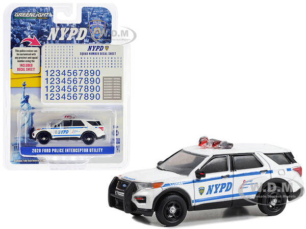 2020 Ford Police Interceptor Utility White New York City Police Dept (NYPD) with NYPD Squad Number Decal Sheet Hot Pursuit - ...