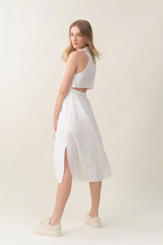 Sleeveless Midi Shirtdress - White | Size: M