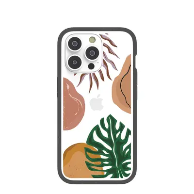 Clear Abstract Botanics iPhone 14 Pro Case With Black Ridge