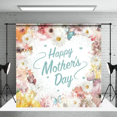 Floral Painting White Happy Mothers Day Backdrop - Aperturee