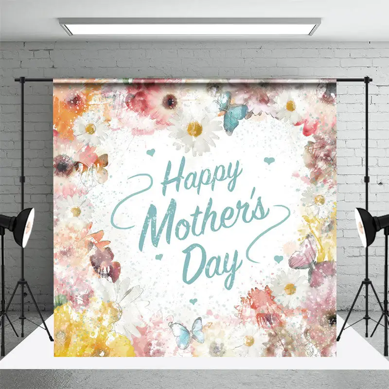 Floral Painting White Happy Mothers Day Backdrop - Aperturee