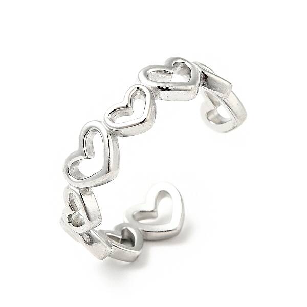 Non-Tarnish 304 Stainless Steel Heart Wrap Open Cuff Ring