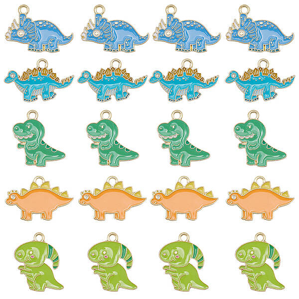 40pcs 5 Styles Alloy Enamel Pendants