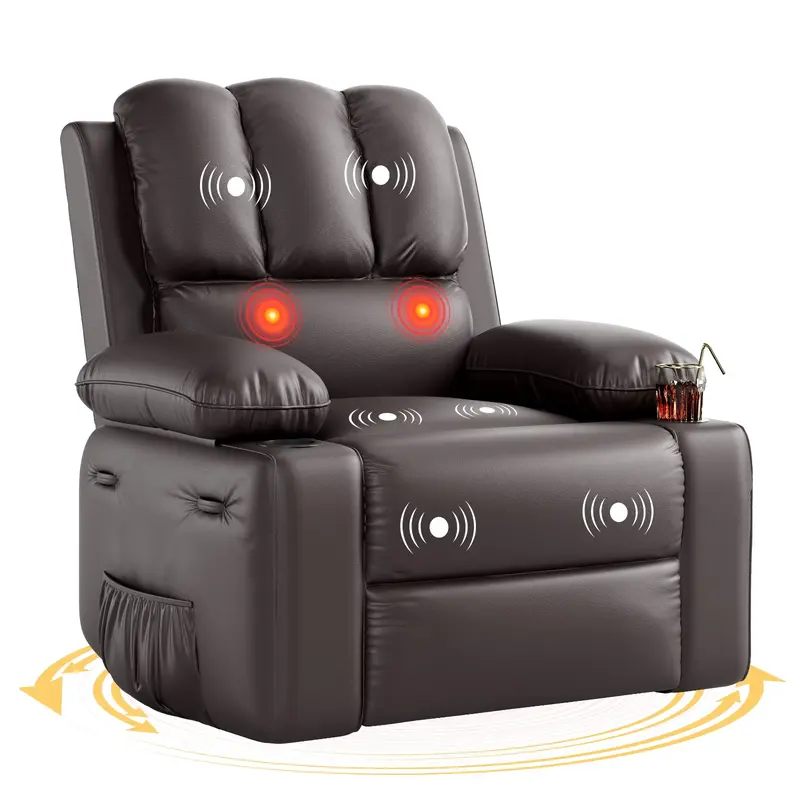 Garvee Oversized 27 Recliner Chairs with Heat and Massage, 360° Swivel Lazy Boy Recliner Chair for Adults, Manual Rocking C...