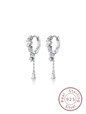 925 Sterling Silver Women's Elegant Rhinestones Decor Dangle Earrings, Exquisite Trendy Earrings, Fashionable Jewelry for Wom...