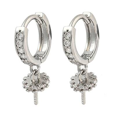 Brass Micro Pave Clear Cubic Zirconia Hoop Earring Findings