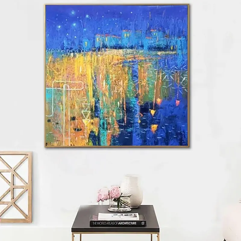 Large Abstract Blue and Yellow Paintings On Canvas Original Modern Painting Colorful Textured Wall Art OIl Painting | STARFAL...