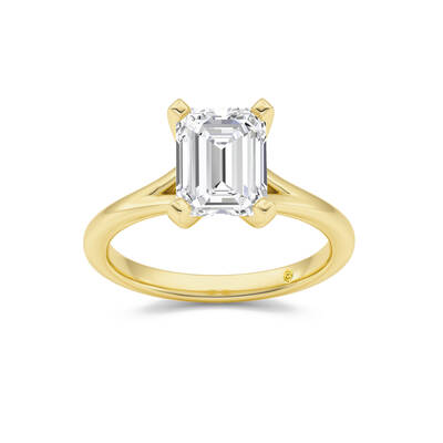 Luxen Split Shank Emerald Cut Lab Grown Diamond Solitaire Ring | 10K Yellow Gold 3 CT. TW.