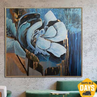 Original Flowers Wall Art Abstract Nature Artwork Original Textured Paintings On Canvas Handmade Art Flowers Room Decor | BLU...