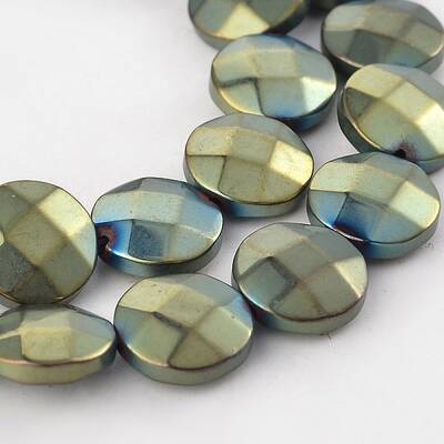 Electroplate Non-magnetic Synthetic Hematite Flat Round Bead Strands
