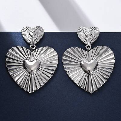 Heart 304 Stainless Steel Dangle Stud Earrings