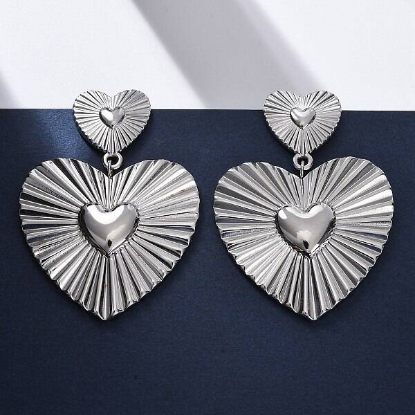 Heart 304 Stainless Steel Dangle Stud Earrings