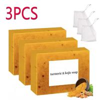 3PCS Turmeric & Kojic Acid Brightening Soap, Kojic Acid Soap, Soap Body Care Body Wash Lemon Flawless Organic javon curcumayk...