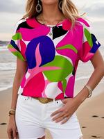 Women's All Over Print Keyhole Back Blouse, Casual Elegant Batwing Sleeve Top for All Seasons, Ladies Clothes for Daily Wear,...