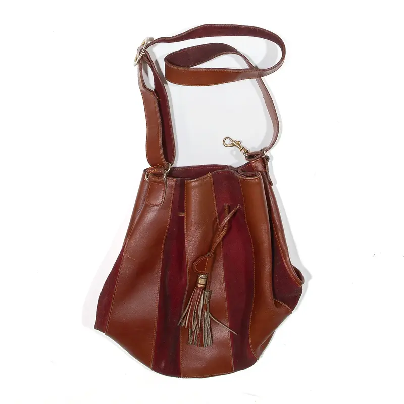 Shoulder Bag Brown Leather Colourblock Womens