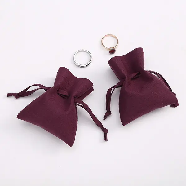 Microfiber Leather Jewelry Clamshell Bag | Color: Wine Red | format: 8X10CM | quantity: 1PC