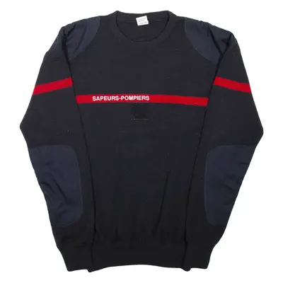 Mens Jumper Black Crew Neck Tight Knit Wool L