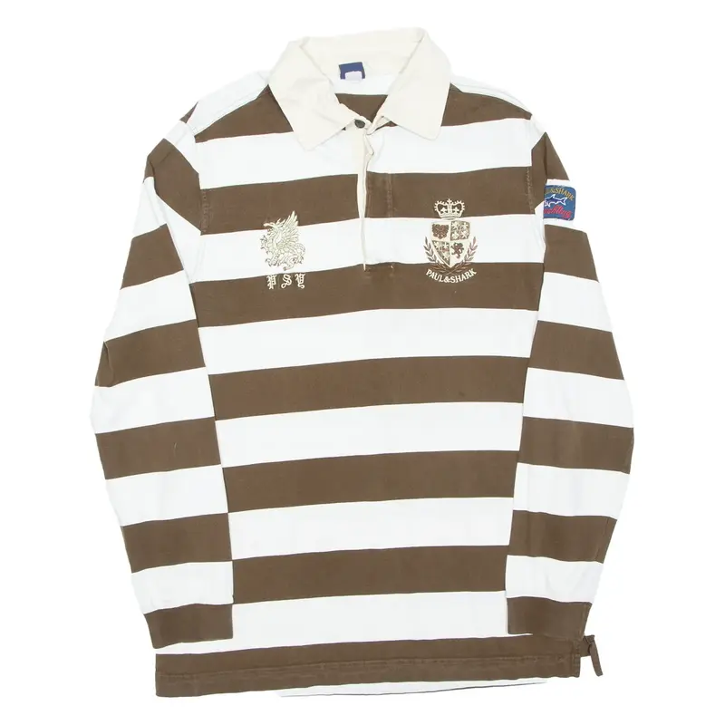 PAUL & SHARK Mens Polo Shirt Brown Striped Long Sleeve XL