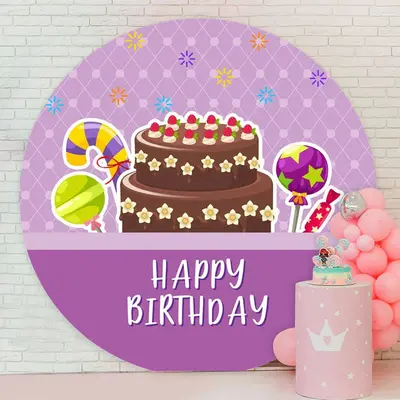 Aperturee Brown Cake Round Purple Birthday Party Backdrop