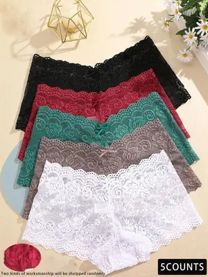 Women's Floral Lace Bow Scallop Sheer Knicker, Comfy Breathable Panty for Daily Wear, Women's Underwear Bottoms for All Seaso...