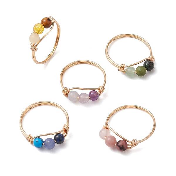 Round Natural & Synthetic Gemstone Braided Finger Ring